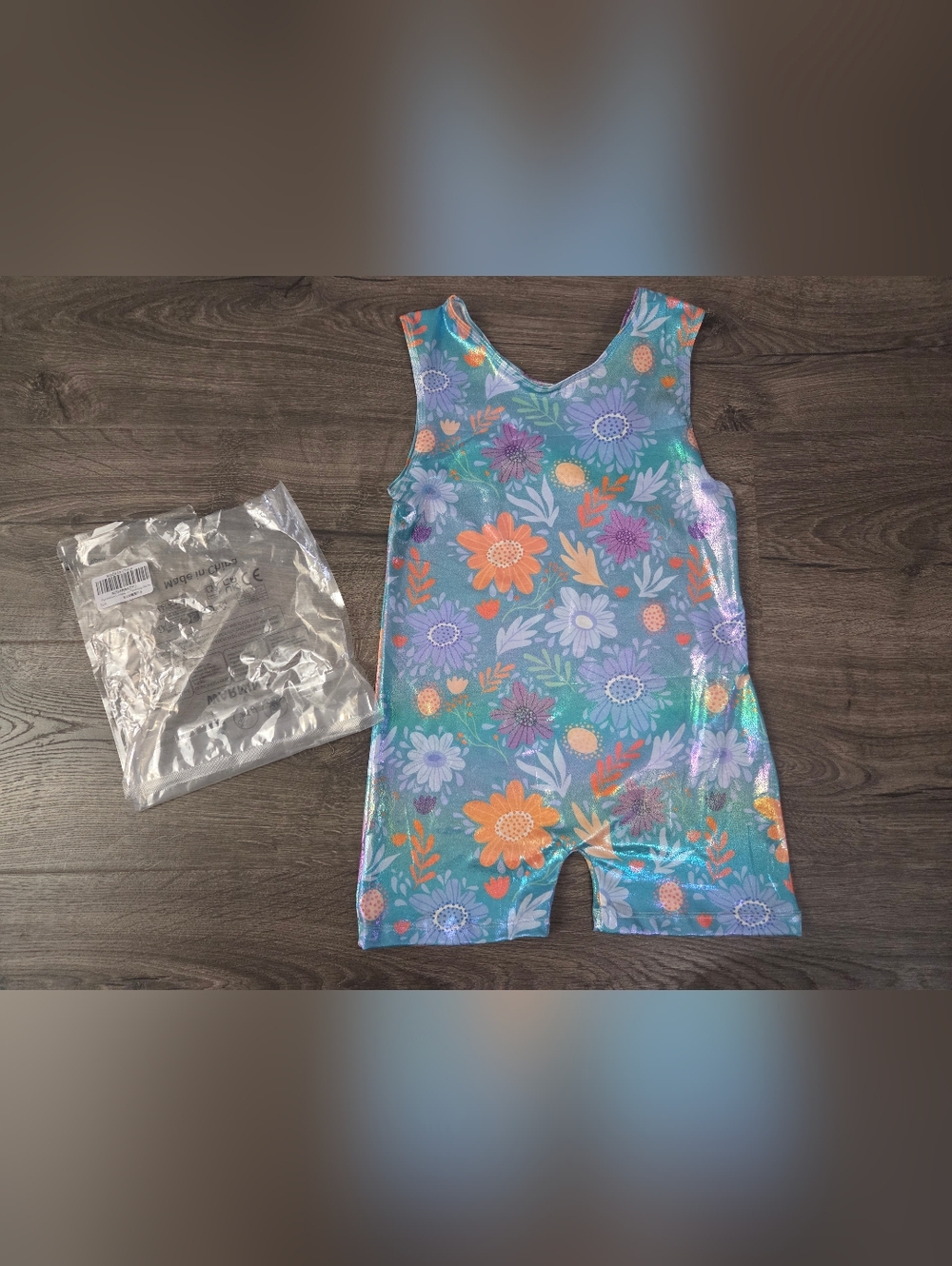Floral Sparkle Girls' Blue Floral Gymnastics Leotard Size 7/8 NEW